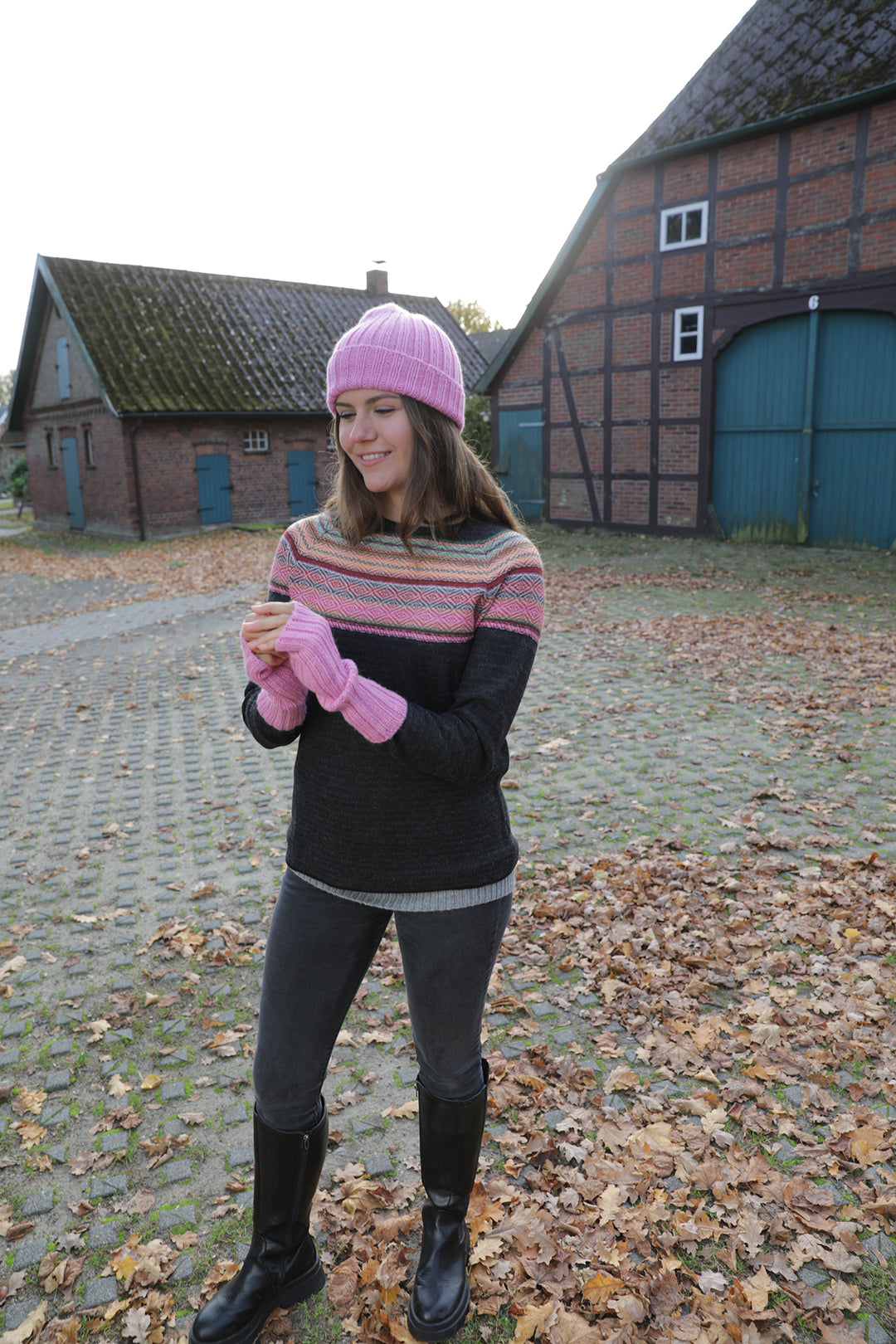 Alpaka Damenpullover mit Jacquard-Muster in Baby Alpaka
